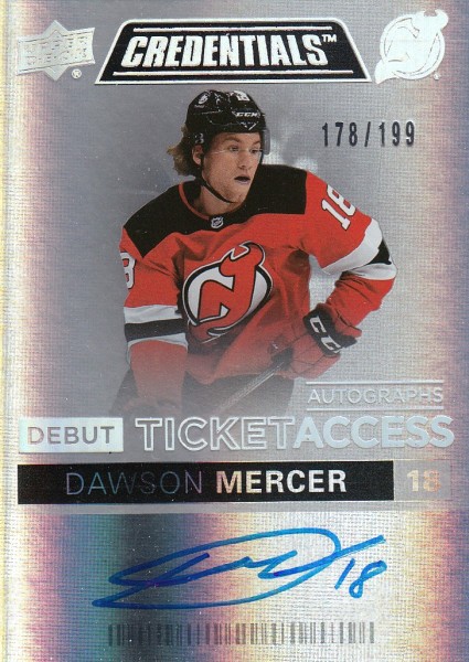 AUTO RC karta DAWSON MERCER 21-22 Credentials Debut Ticket Access /199